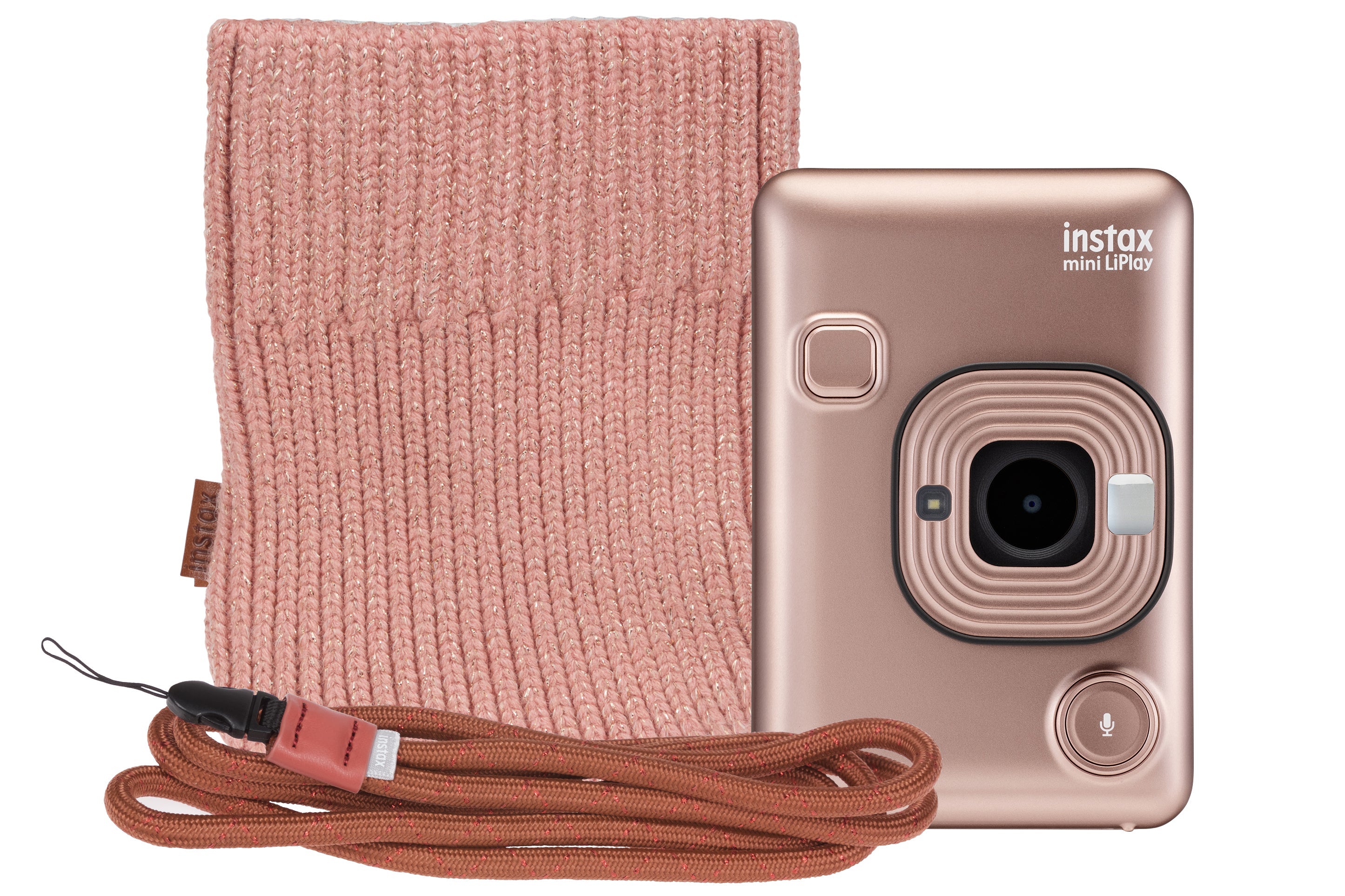 Fujifilm Instax Mini LiPlay Hybrid Instant Camera - Blush Gold (Camera + Pouch + Strap)