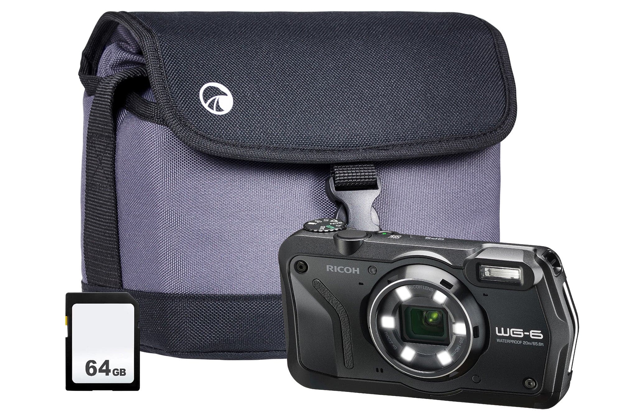 Ricoh WG-6 20MP 5x Zoom Tough Compact Camera - Black (Camera + 64GB SD Card + Case)