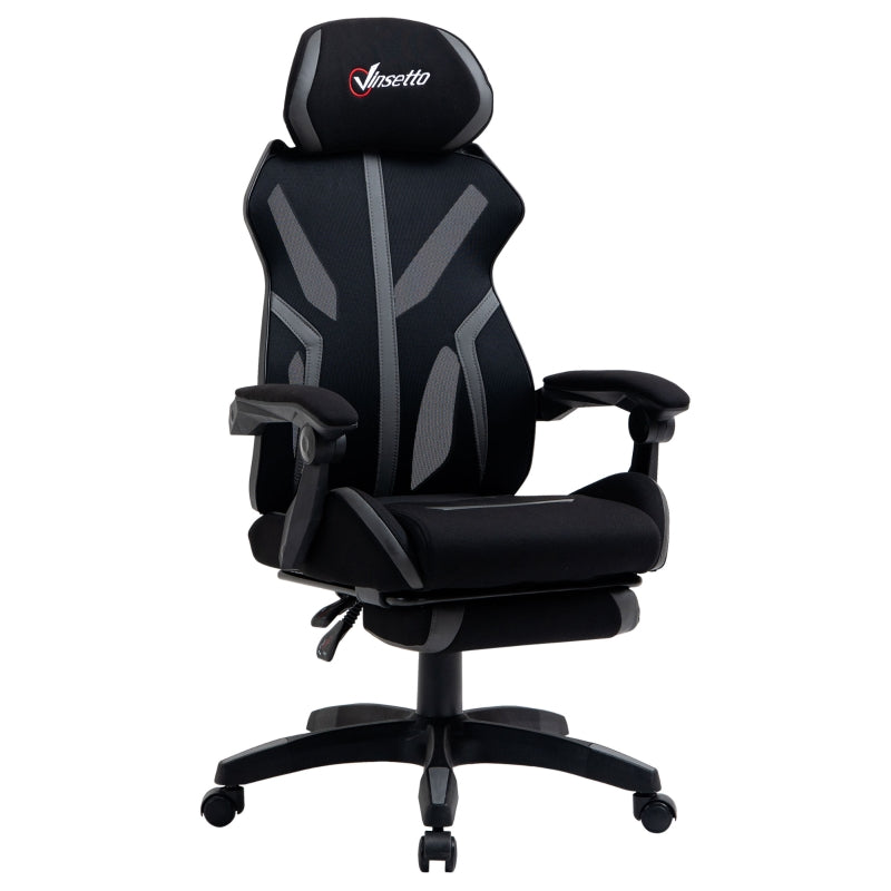Maplin Mesh Reclining Lumbar Back Support Adjustable Height Office Chair with Footrest & Swivel Wheels - Black & Grey