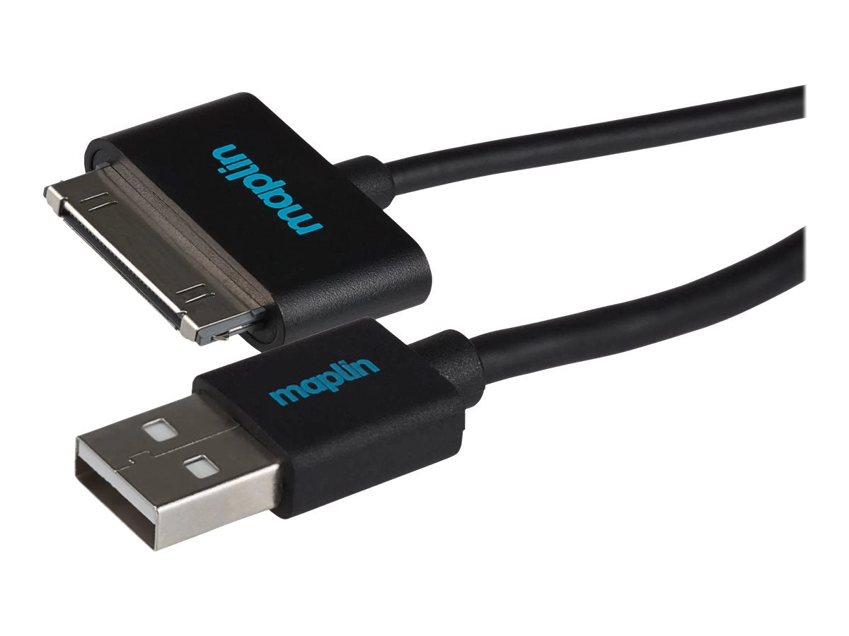 Maplin Premium Samsung 30 Pin to USB-A 2.0 Cable - Black, 1.5m