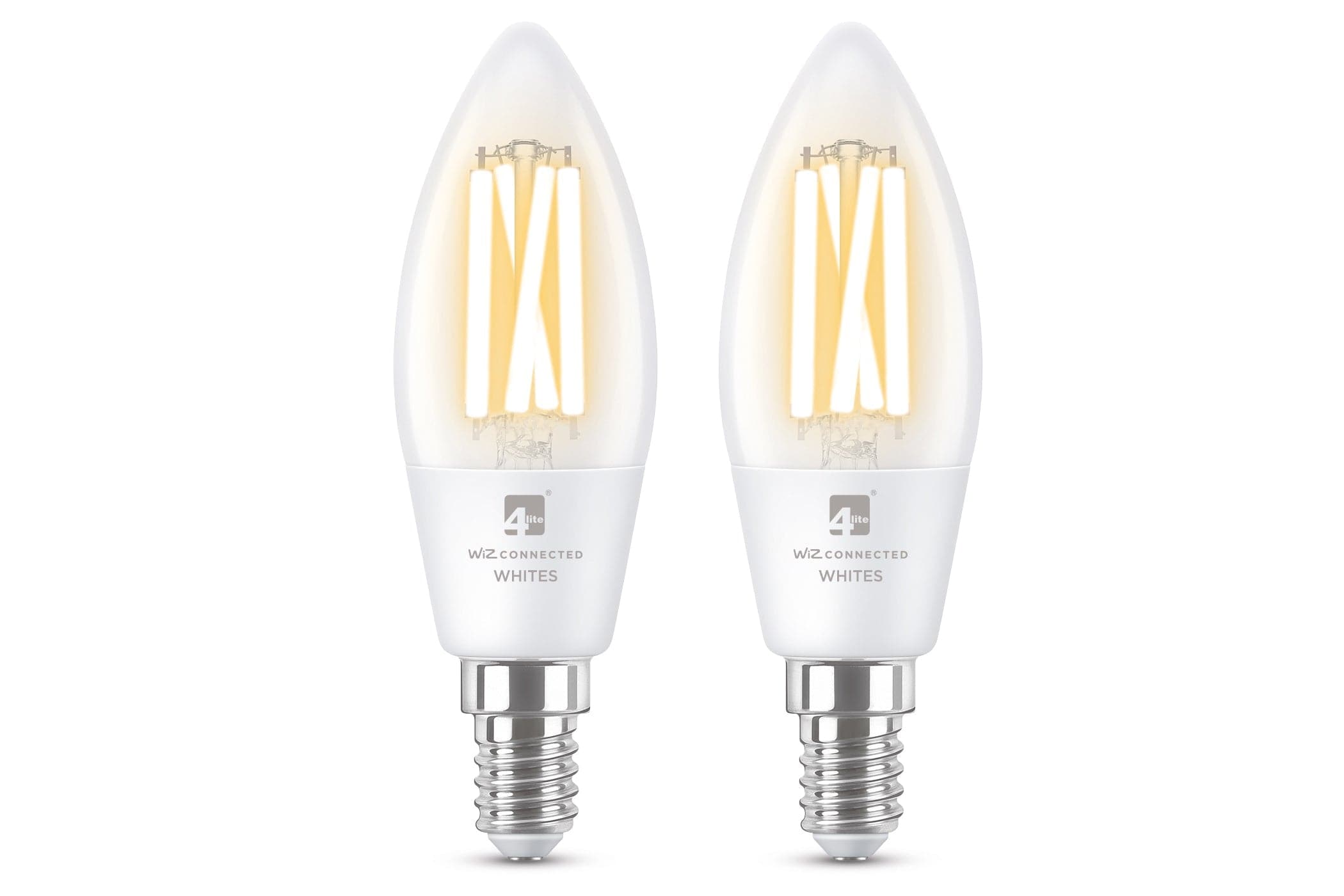 4lite WiZ Connected C35 Candle Filament White WiFi LED Smart Bulb - E14 Small Screw (Pack of 2)