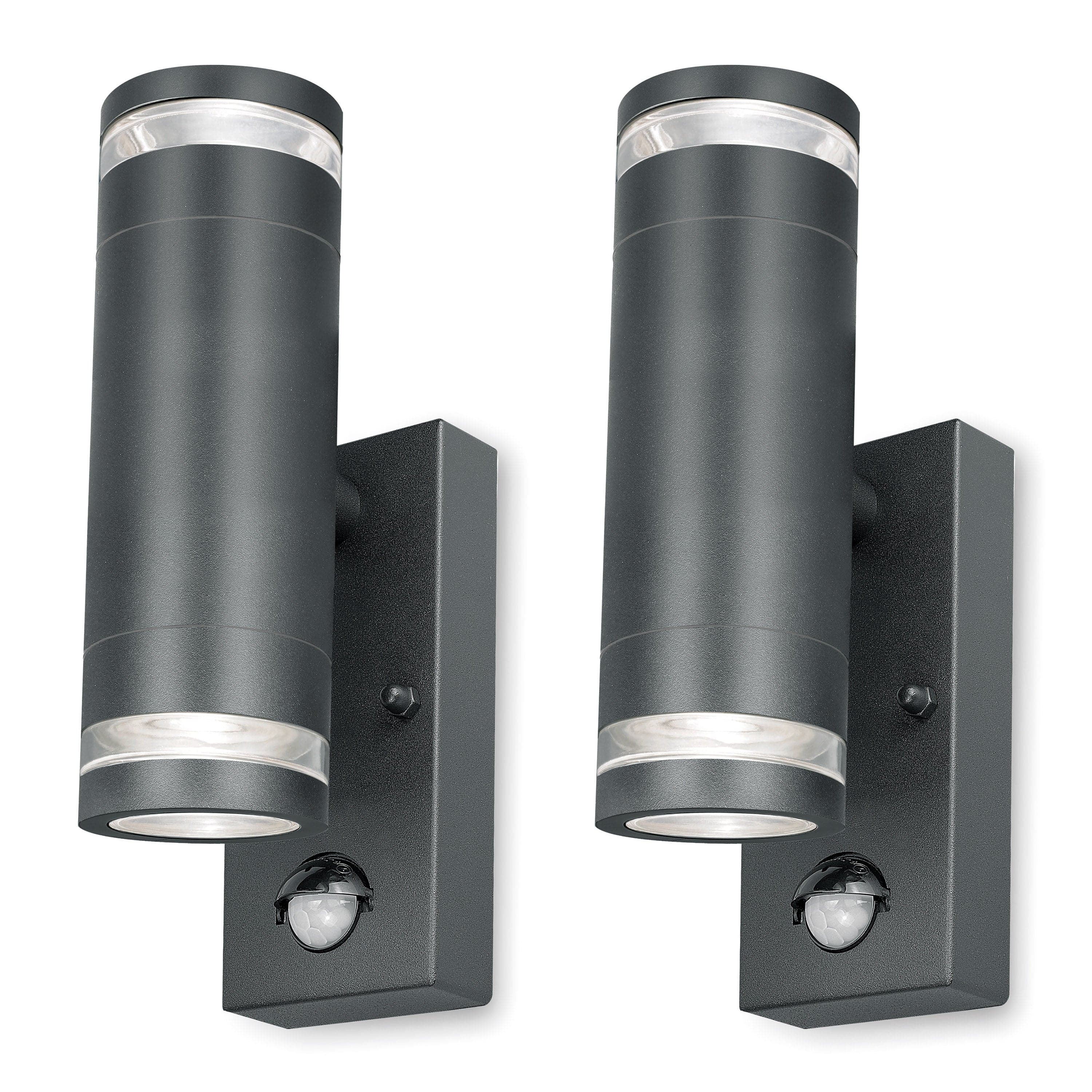 4lite Marinus GU10 Bi-Directional Outdoor Wall Light with PIR - Anthracite (Pack of 2)