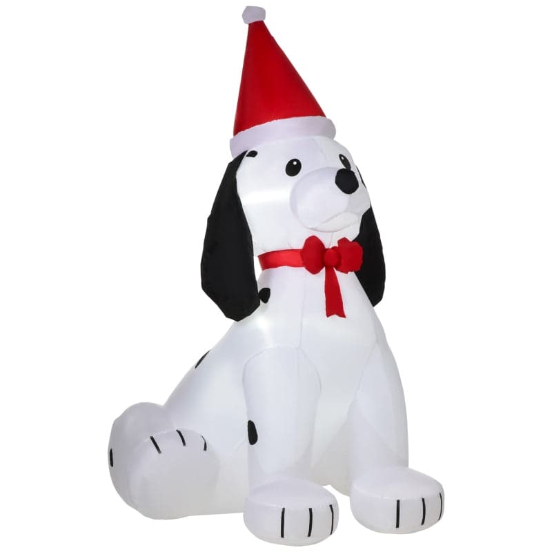 HOMCOM 6ft Inflatable Light Up Puppy Wearing Santa Hat Outdoor Christmas Decoration