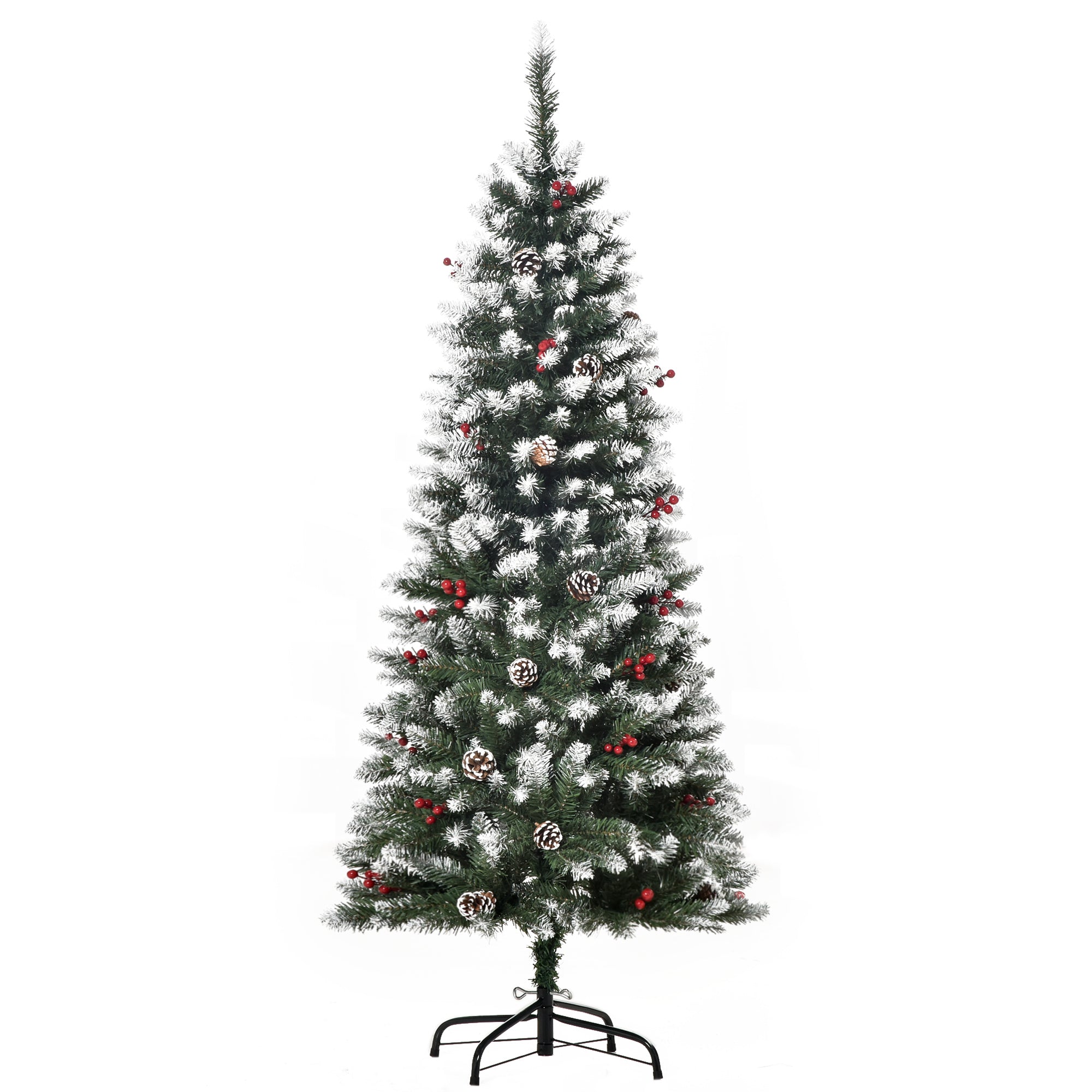 HOMCOM 5ft Artificial Christmas Tree with Pinecones & Berries