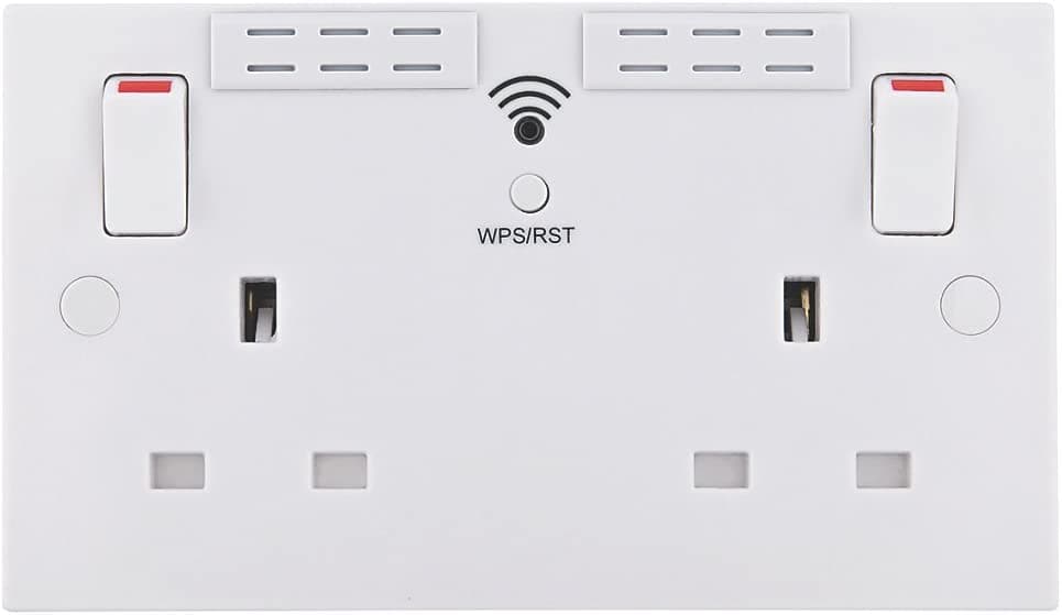 British General Square Edge 13A 2 Gang Switched Socket with Wi-Fi Extender - White