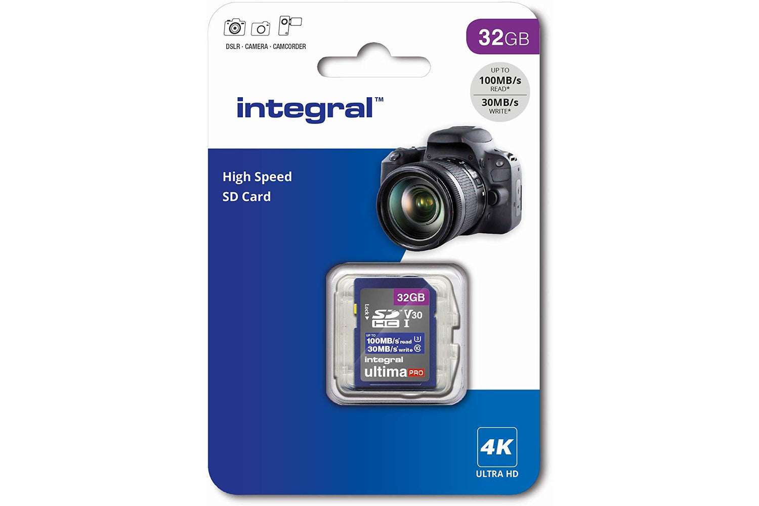 Integral 32GB High Speed V30 UHS-I U3 Class 10 SDHC Memory Card
