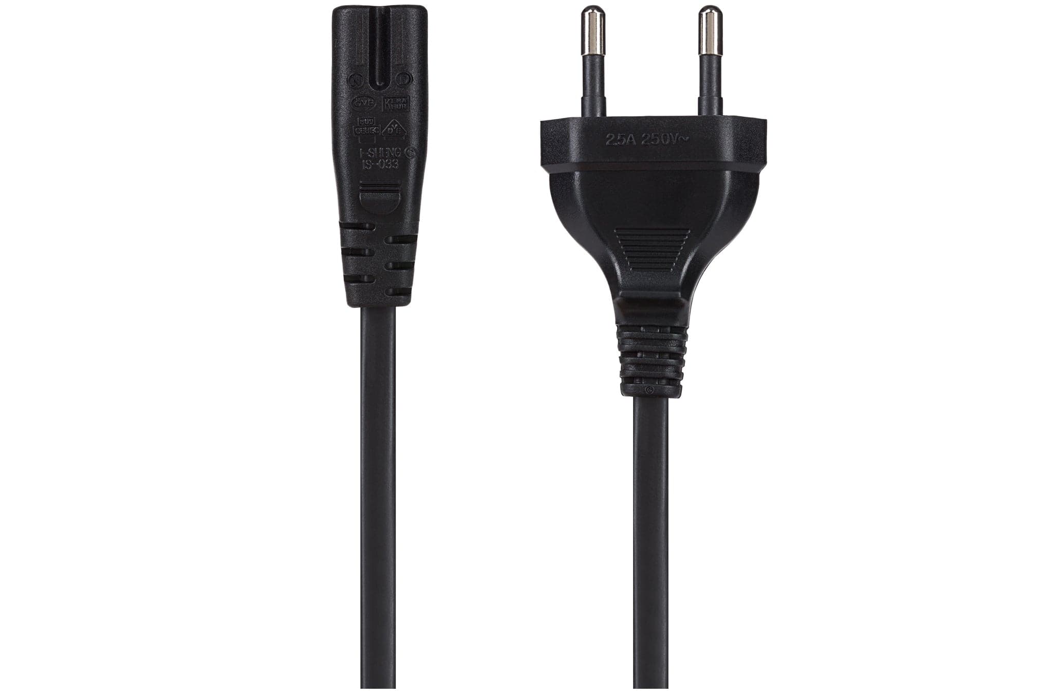 Maplin Power Lead IEC C7 Fig 8 2 Pin Plug to Euro 2 Pin Plug - 2m (Not Fused)