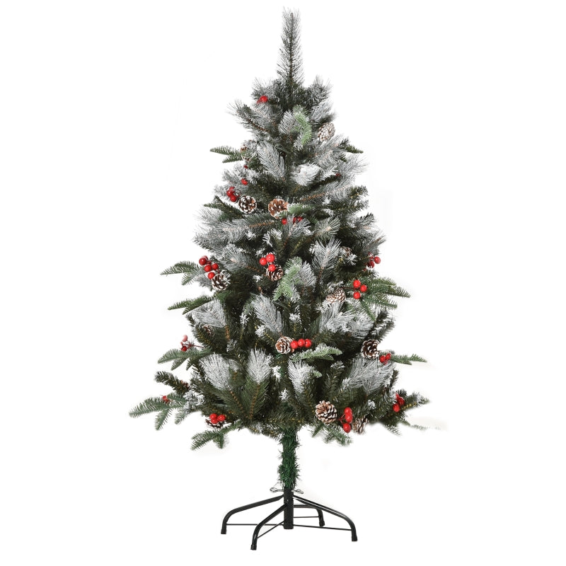 HOMCOM 4ft Snow-Dipped Artificial Christmas Tree with Red Berries & White Pinecones