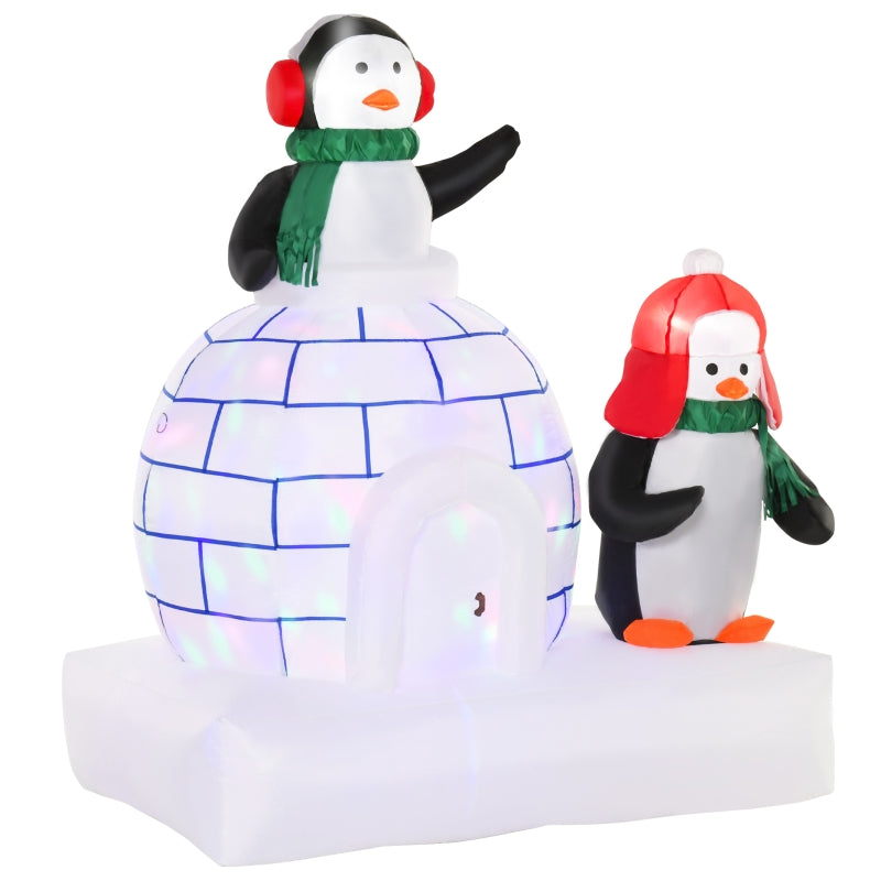 HOMCOM 1.5m LED Christmas Inflatable Two Penguins with Ice House Outdoor Decoration