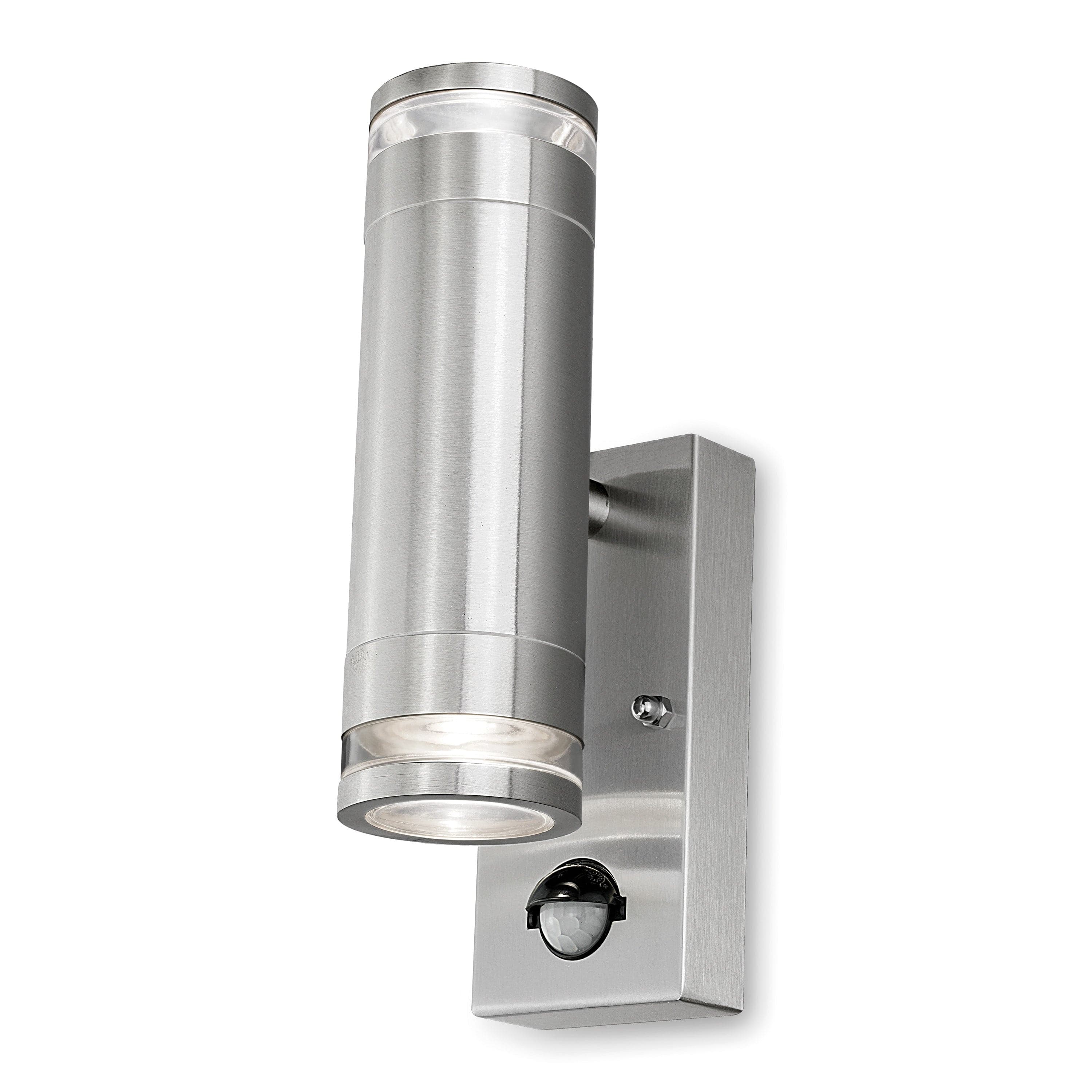 4lite Marinus GU10 Bi-Directional Outdoor Wall Light with PIR - Stainless Steel (Single)