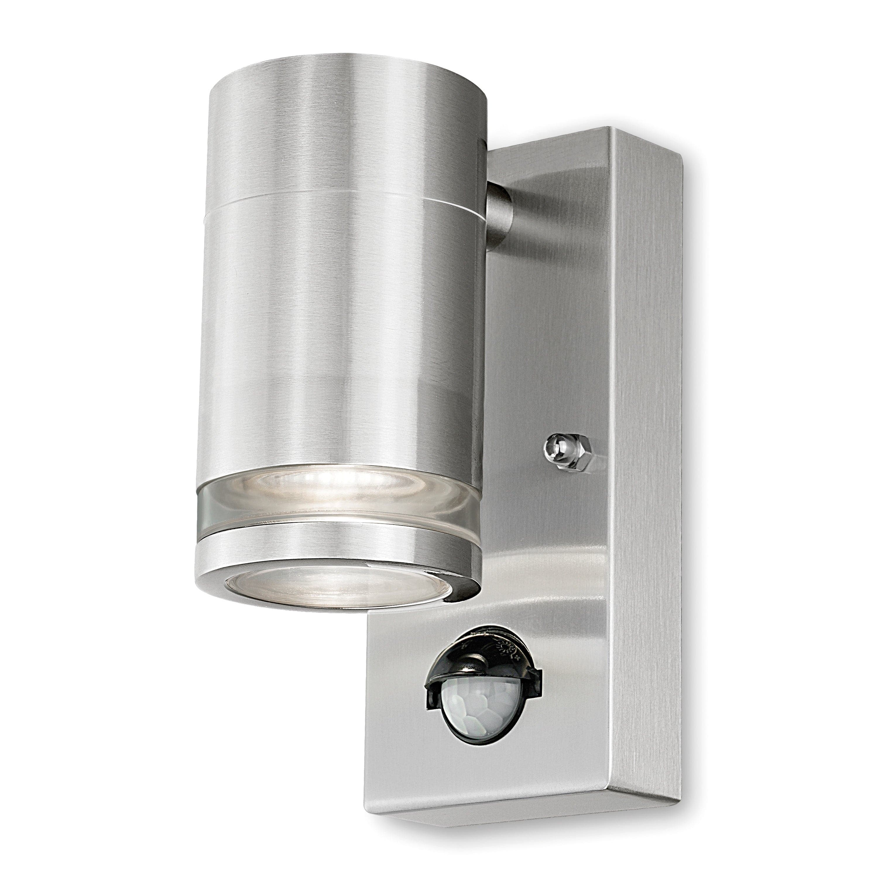 4lite Marinus GU10 Single Direction Outdoor Wall Light with PIR - Stainless Steel (Single)