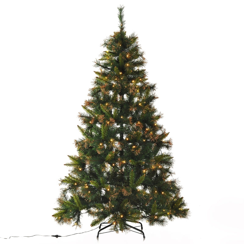 HOMCOM 1.8m Pre-Lit Artificial Christmas Tree with Metal Stand