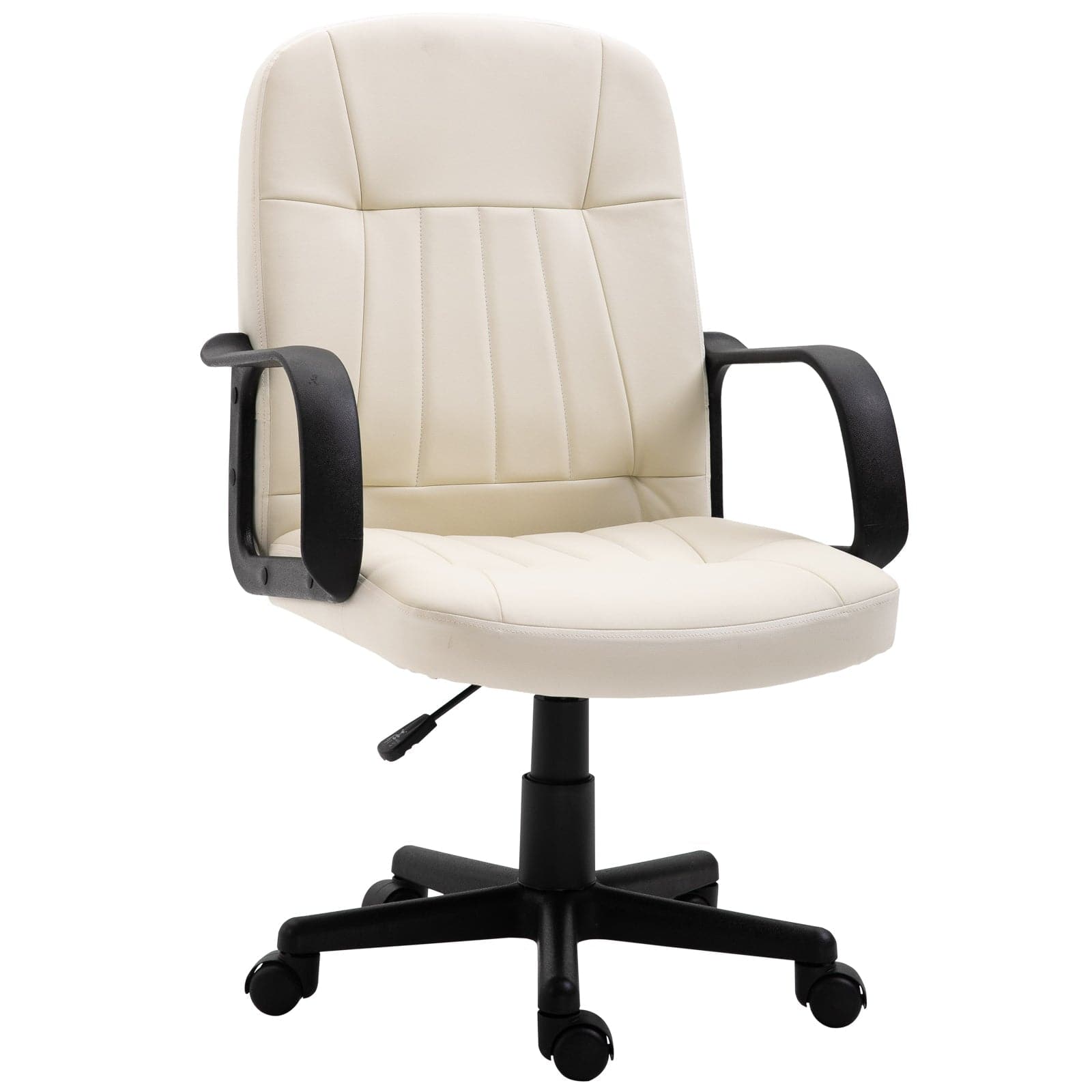 ProperAV Extra PU Leather Swivel Home Office Chair with Armrest (Cream)