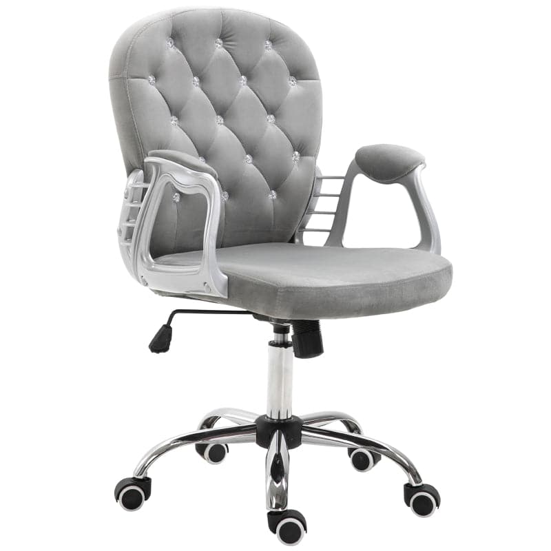 ProperAV Extra Ergonomic 360deg Swivel Diamond Tufted Padded Base Office Chair with 5 Castor Wheels (Grey)