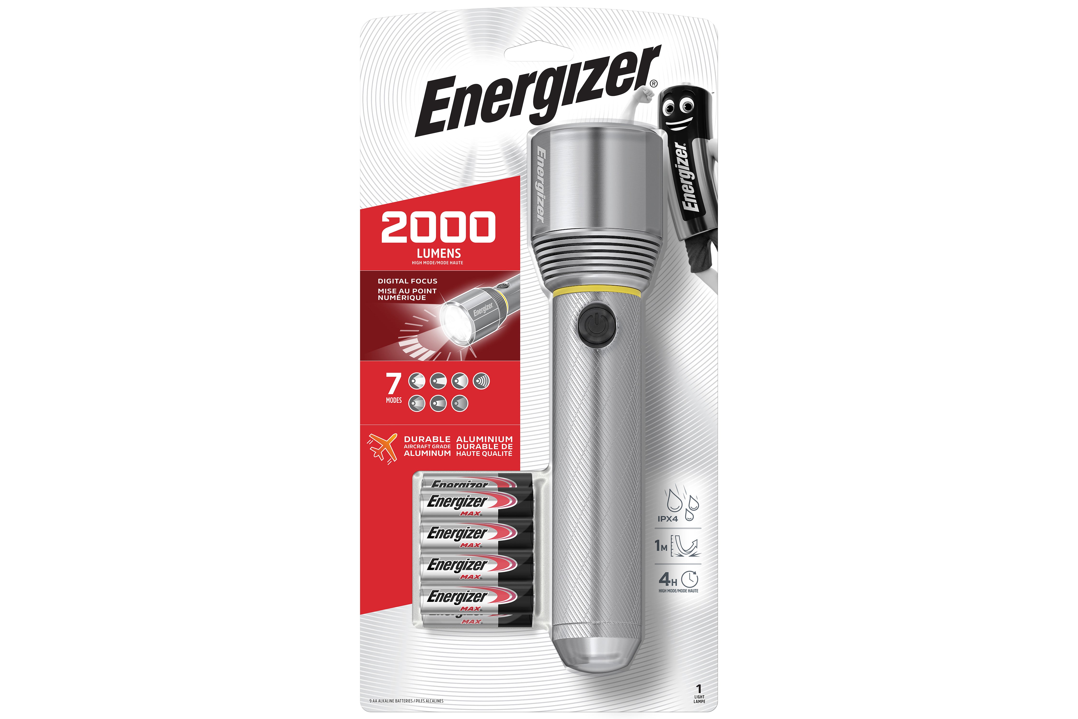 Energizer Metal Case 2000 Lumens LED Torch with 9x AA Batteries