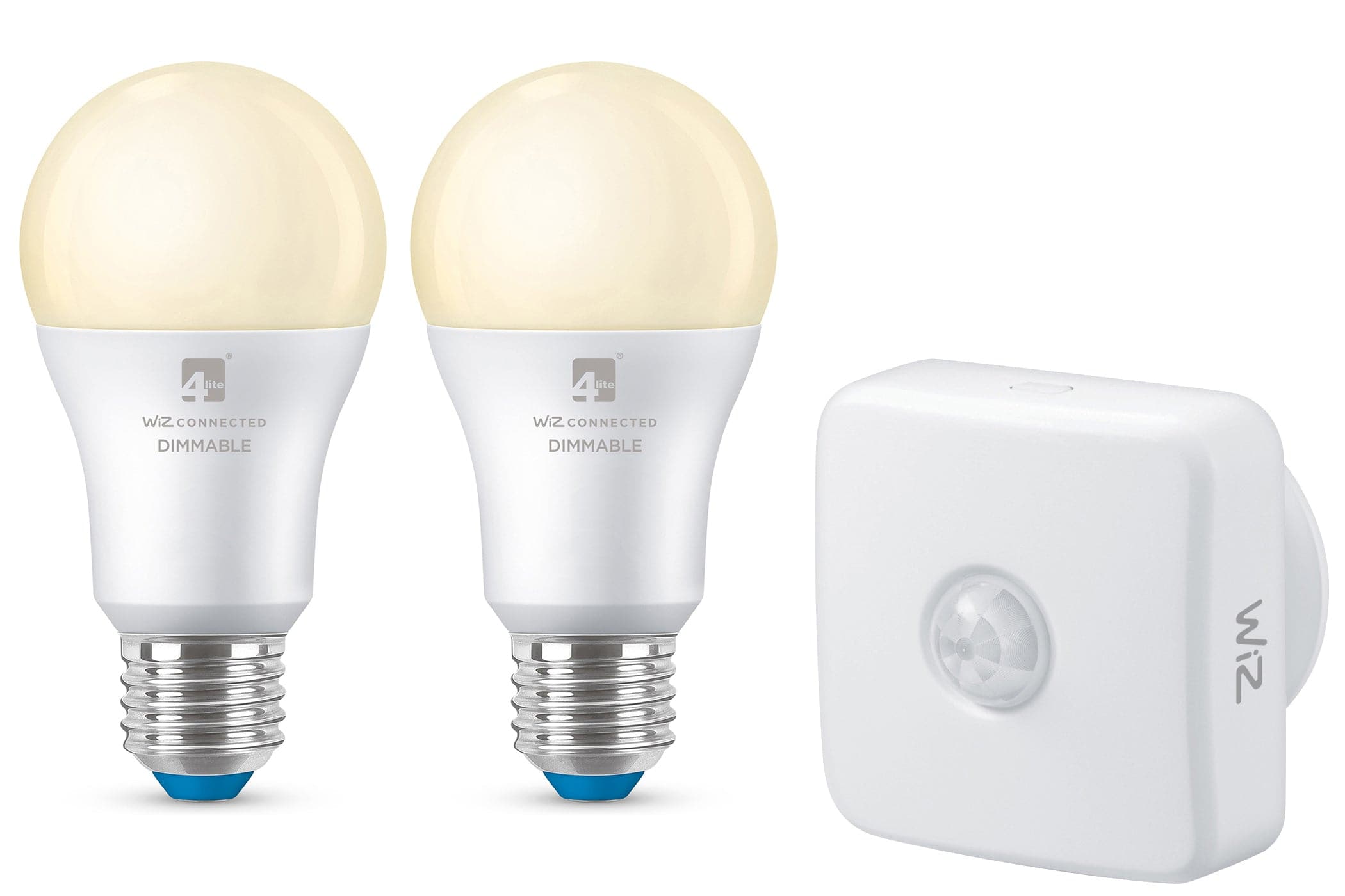 4lite WiZ Connected A60 Warm White WiFi LED Smart Bulb - E27 Large Screw (Pack of 2 + Sensor)