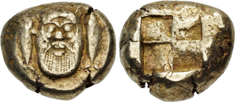 Stater of Kyzikos featuring the god Silenos