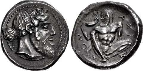 Moneda griega antigua de Naxos