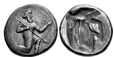 Moneda antigua de Stymphalos Herakles