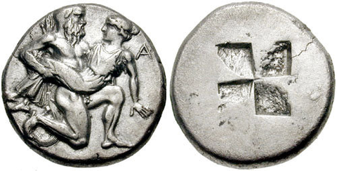 Moneda de ninfa griega antigua