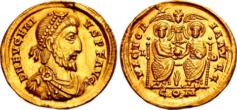 Gold Coin of Aureus of Eugenius 