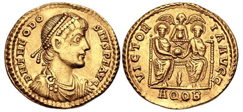 Imperial gold Solidus of emperor Theodosius I 