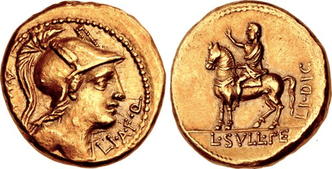 Aureus ancient roman republic coin issued around 80 BC