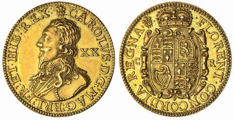 Gold unit and triple unit of Charles I, his early coinage