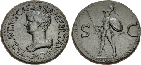 Sestertius minted ca. 50 AD, in which Claudius’ son assumes the title ‘Britannicus’