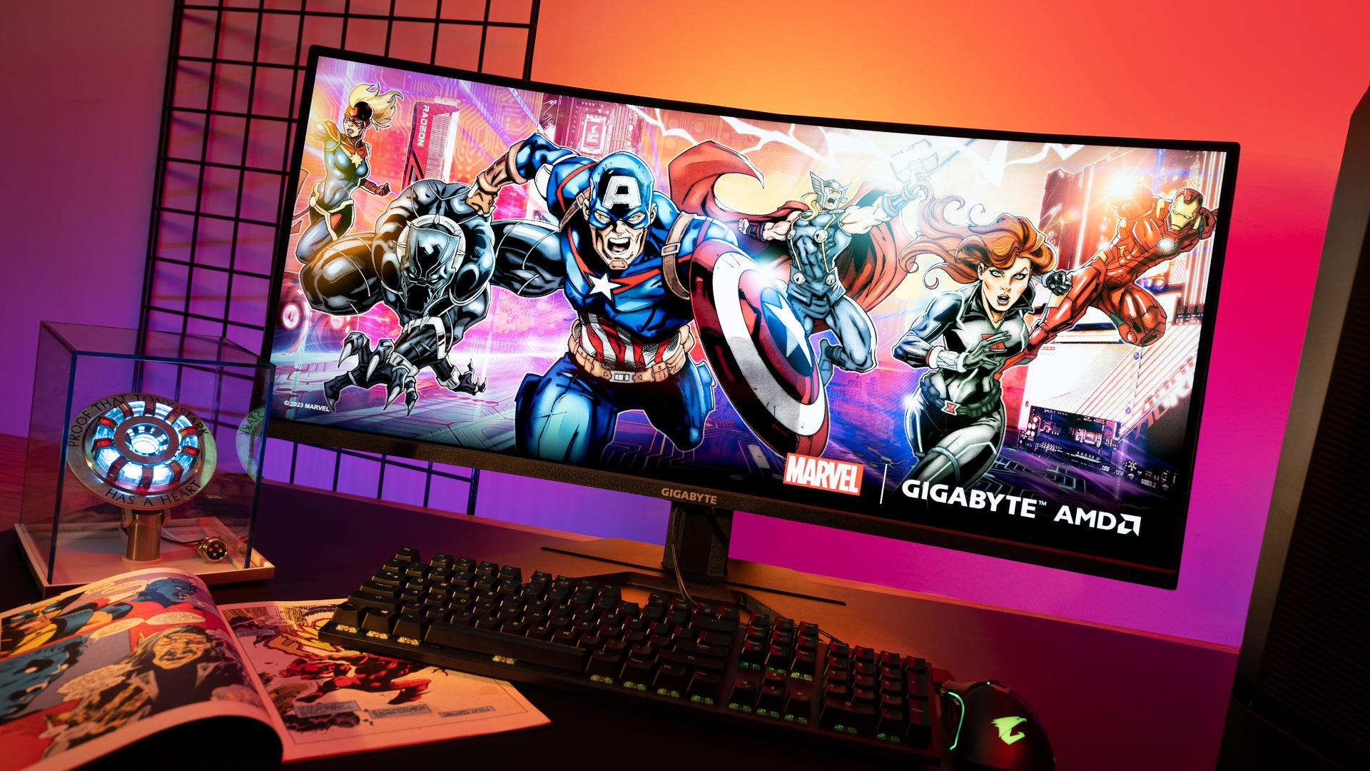 Marvel Comics for Gigabyte computer product photography by Apex Photo Studios