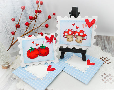 Foodie Valentine Postage Cards Tomato and Mushrooms