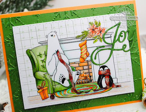 Polar Bear and Penguin by Fireplace Card Close up