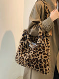Bird in Bag - Leopard Fluffy Tote Bag  - Women Tote Bags