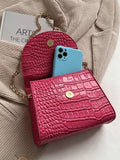 Bird in Bag - Croc Embossed Knot Detail Chain Square Bag  - Women Satchels