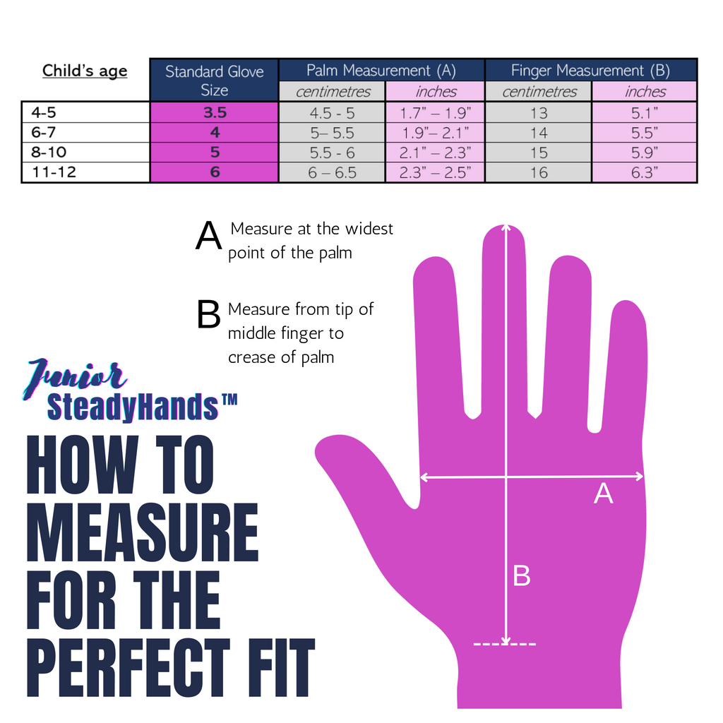 Junior SteadyHands riding gloves measurement chart