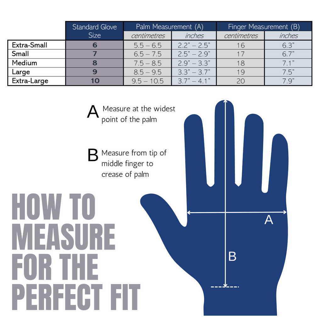 Measurement chart for SteadyHands Gloves