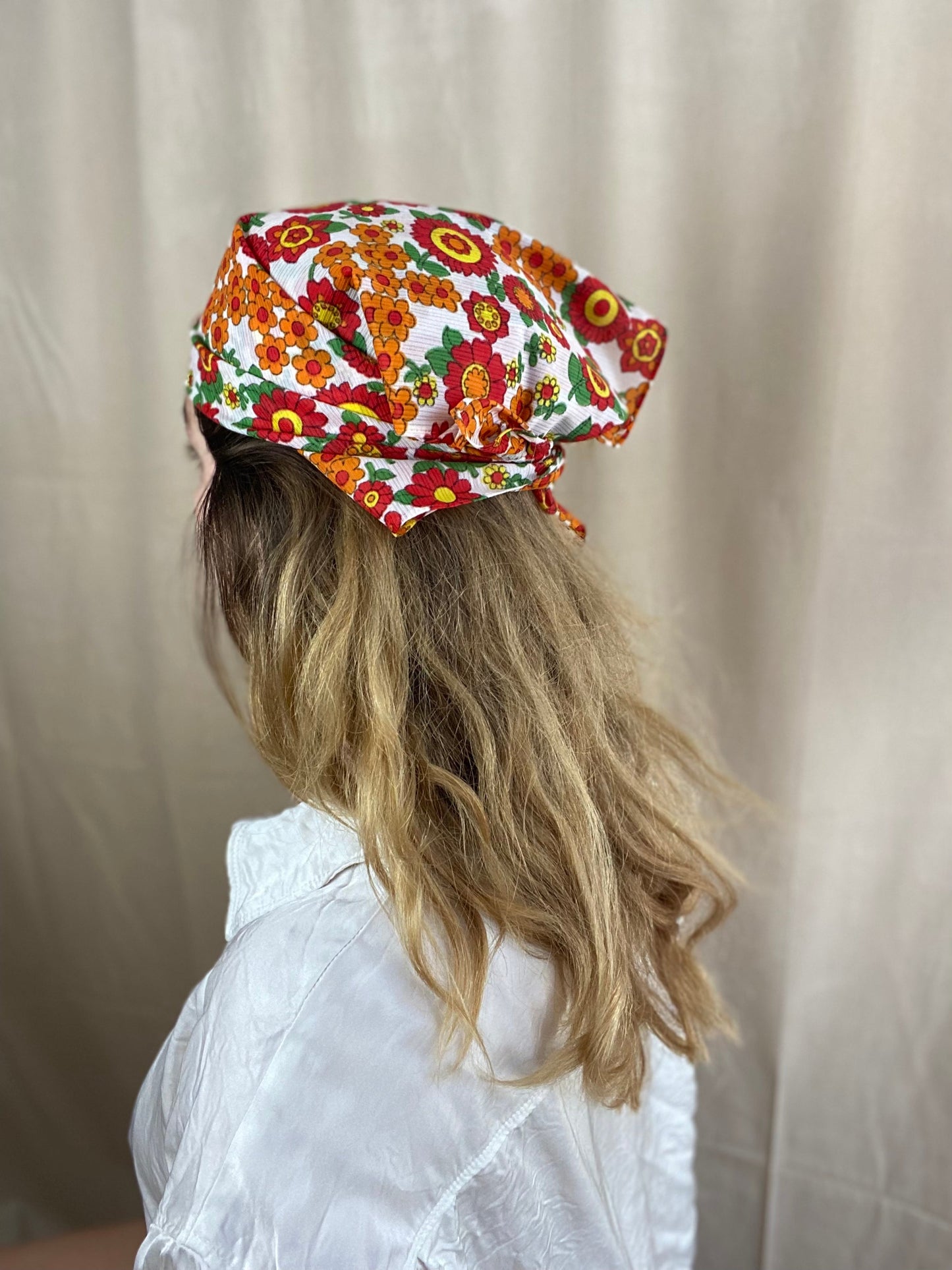 Headscarf Vintage Flowerpower Orange Flower White Scarf Premium Hair Accessories | Made in Germany | Sustainable Susi