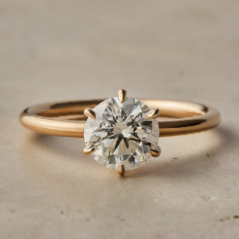 round diamond solitaire engagement in yellow gold with 6 prongs
