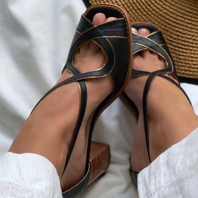 Drespot  Mid Heel Sandals 2022 Summer Handmade Ladies Heels Mixed Colors Women Slip-On Peep Toe Ladies Pumps Square Heel Casual Shoes