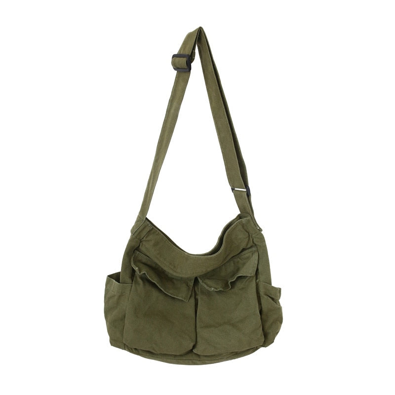 Drespot  HOCODO Women's Canvas Shoulder Bags Casual Shopping Bags Female Large Capacity Tote Ladies Solid Color Shoulder Crossbody Bag