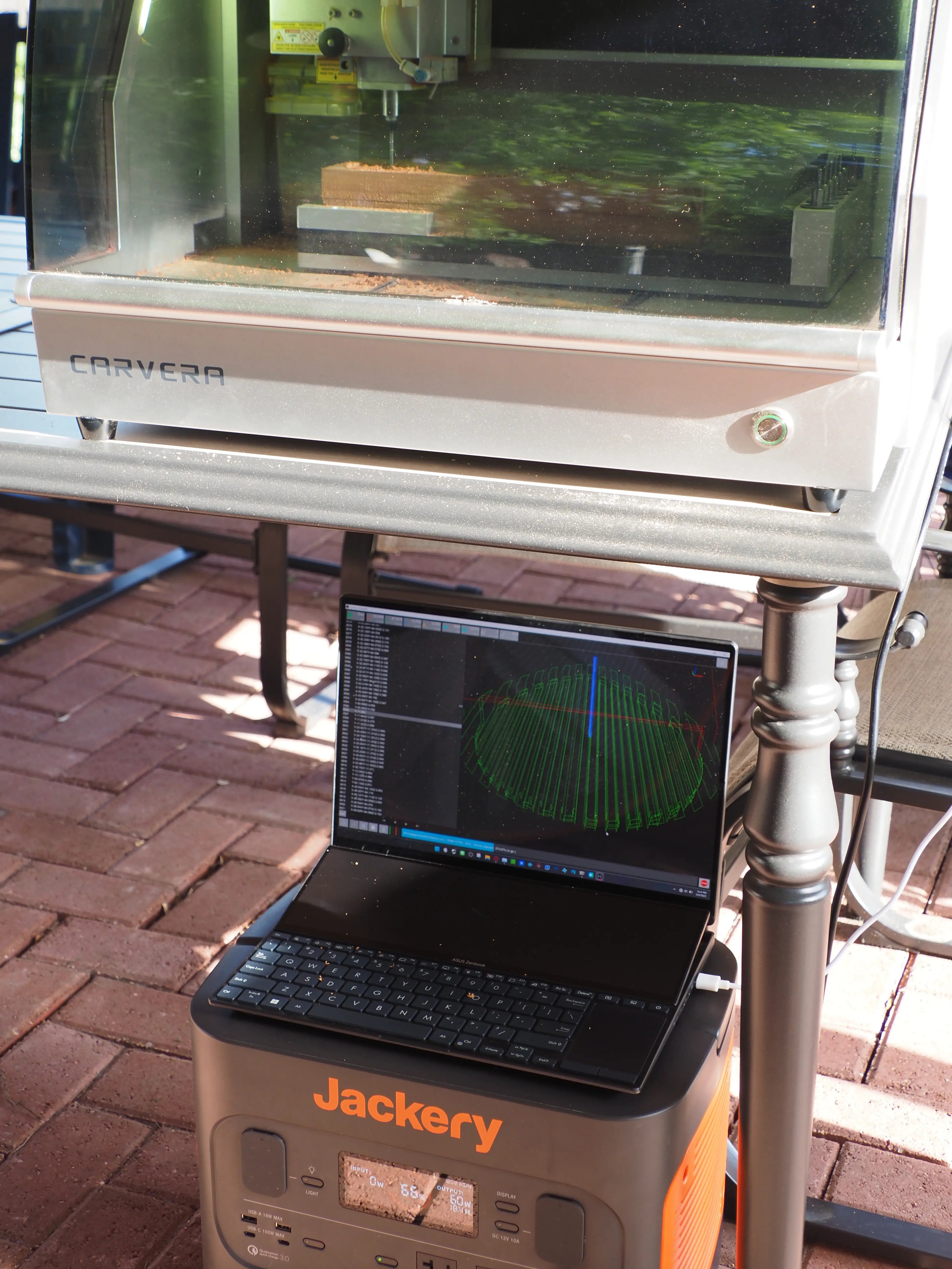 carvera cnc machine outside in his Gazebo