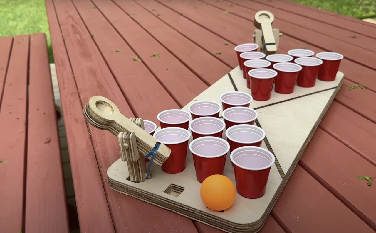 table top game was machined using plywood through both milling and laser engraving