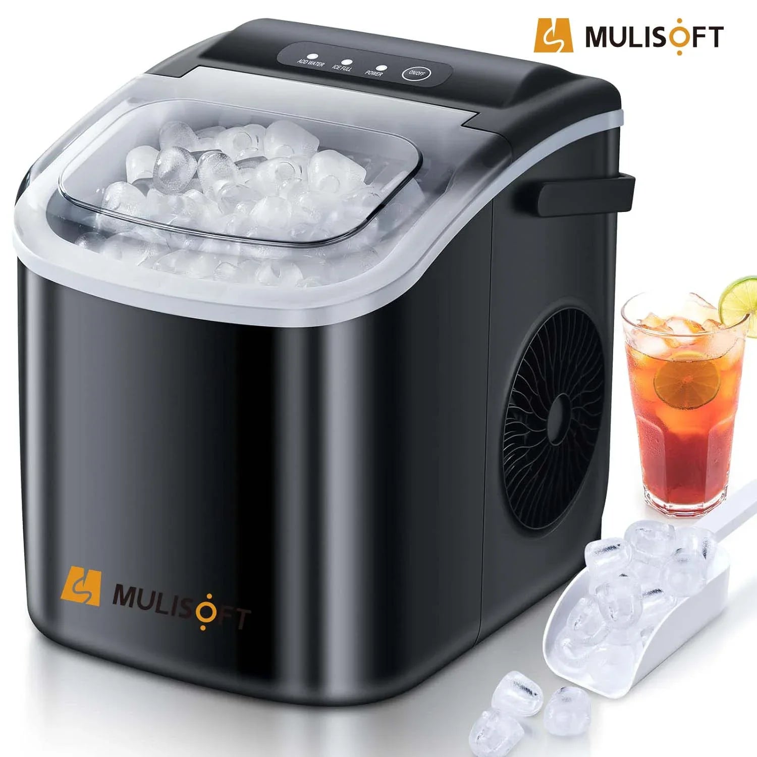 Countertop Ice Maker, Portable Ice Maker Machine with Carry Handle, Self-Cleaning Ice Makers, 9 Bullet Ice in 6 Mins, 26.5Lbs/24H with Ice Bags and Ice Scoop Basket