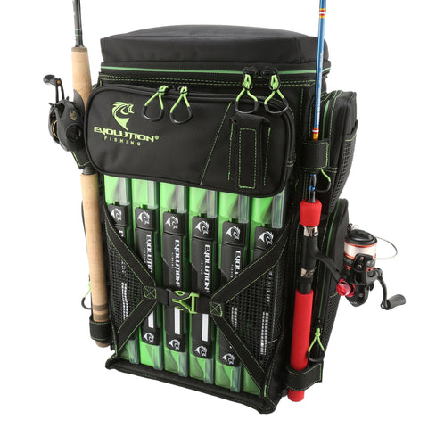 The backpack includes 6 color-matched tackle trays and also