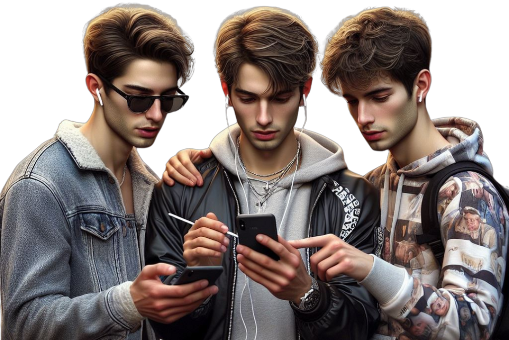 Illustration de 3 jeunes en train de regarder leurs téléphones