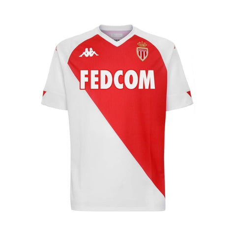 Photo de face du maillot domicile rouge et blanc de l'AS Monaco saison 20-21