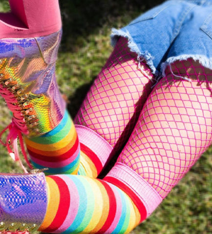 Rainbow over the knee socks 