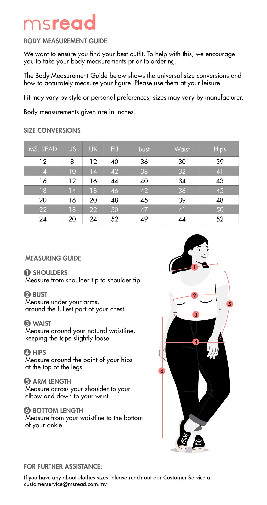 Body Measurement Guide – Ms. Read Singapore