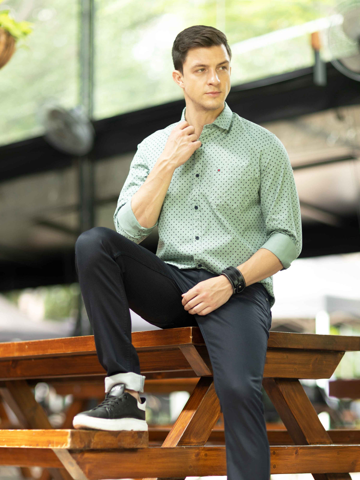 Shop Pista Green Panel Shirt for Men Online at Great Price