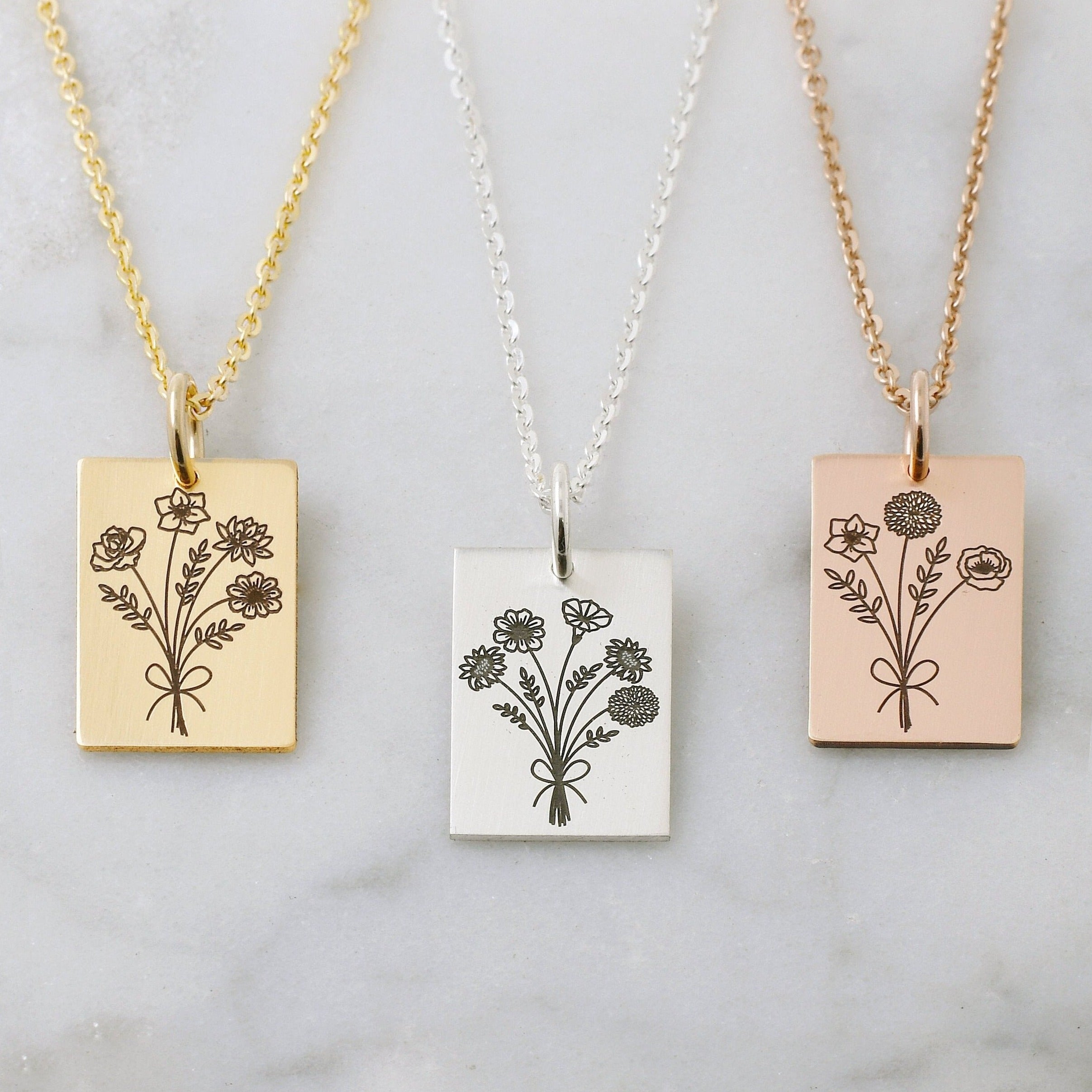 Buy USA Personalized Custom Birth Flower Name Necklace Long Bar With Floral  Laser Engraving Gold Silver Black Love Rose Lily Pendant Family Kids Online  in India - Etsy